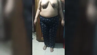 Busty Aunty Bouncing Her Huge Tits While Working Out At Home