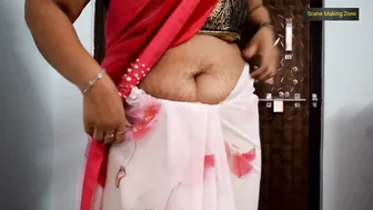 Curvy Milf Stretching In Tight Saree Showing Off Her Belly