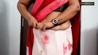 Curvy Milf Stretching In Tight Saree Showing Off Her Belly