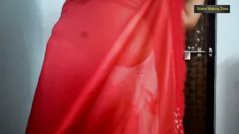 Curvy Milf Stretching In Tight Saree Showing Off Her Belly