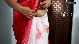 Curvy Milf Stretching In Tight Saree Showing Off Her Belly