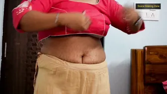Curvy Milf Stretching In Tight Saree Showing Off Her Belly