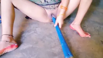 Married Woman Riding Broom Handle While Hubby Is At Work