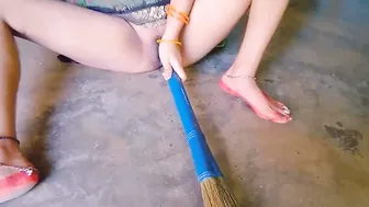 Married Woman Riding Broom Handle While Hubby Is At Work