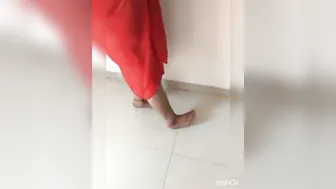 Busty Red Saree Aunty Getting Her Big Natural Tits Squeezed