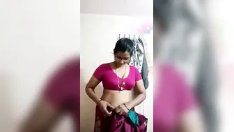 Gorgeous Wife Removing Her Saree Getting Naked In Bathroom