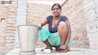 Indian Wife Bathing Outdoors Soaping Up Fingering Pussy