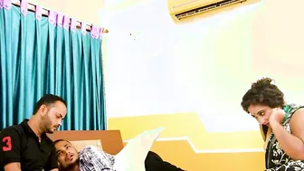 Naughty Aunty Hosting Threesome With Two Guests Fucking
