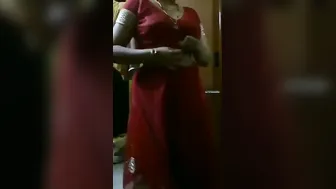Married Woman Slowly Removing Her Saree For The Camera Now