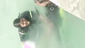 Married Milf Jerking Off Her Man In Public Pool Changing Room