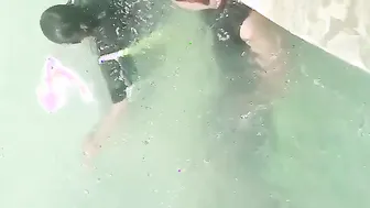 Married Milf Jerking Off Her Man In Public Pool Changing Room