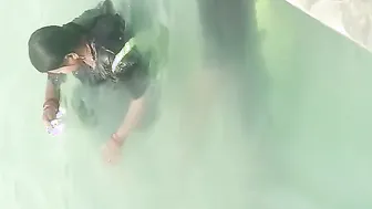 Married Milf Jerking Off Her Man In Public Pool Changing Room