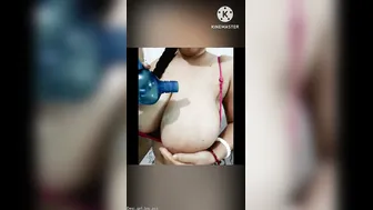 Telugu Bhabhi Hugging Her Motte Boobs Seductively In Nighty