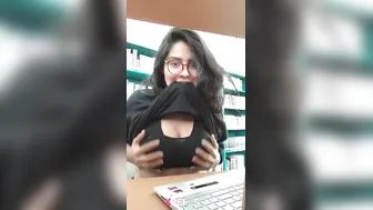 Glasses Desi Babe Flashing Boobs In College Library For Bf