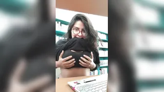 Glasses Desi Babe Flashing Boobs In College Library For Bf