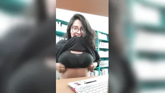 Glasses Desi Babe Flashing Boobs In College Library For Bf