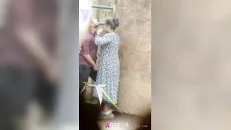 Young Desi Lovers Secretly Grinding In Backyard
