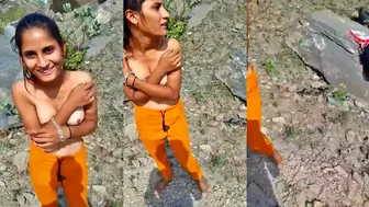 White Boob Desi Babe Flashing Tits Outdoor Mango Grove