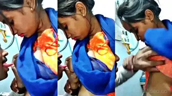 Office Boss Sucking Staff Babe's Boobs During Lunch Break