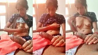 Slim Bhabhi Jerking Lund While Flashing Perky Boobs