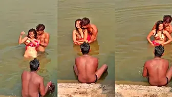 Desi Babe Splashing Naked River Bath Boys Groping Tits