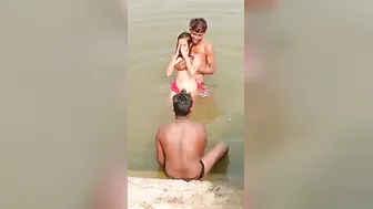 Desi Babe Splashing Naked River Bath Boys Groping Tits