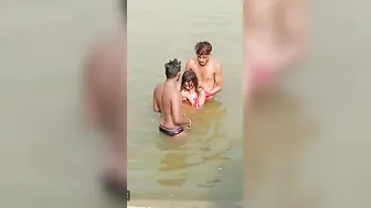 Desi Babe Splashing Naked River Bath Boys Groping Tits