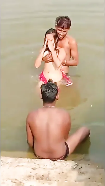 Desi Babe Splashing Naked River Bath Boys Groping Tits