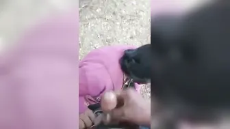 Desi Slut Kneeling Outdoors Sucking Cock Like Pro Whore