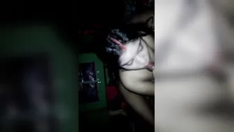 Bd Wife Kneeling Blowing Hubby While Cooking Dal In Kitchen