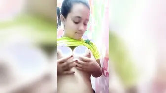 Village Beauty Squeezing Her White Milky Boobs Sensually