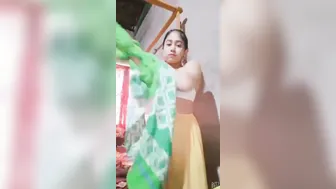 Super Sexy Bhabhi Stripping Sheer Saree Revealing Curves Seductively