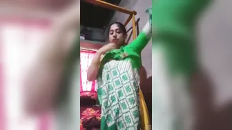Super Sexy Bhabhi Stripping Sheer Saree Revealing Curves Seductively