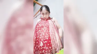 Super Sexy Bhabhi Stripping Sheer Saree Revealing Curves Seductively