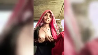 Rajasthani Wife Lifting Blouse Flashing Nude Boobs On Hidden Cam