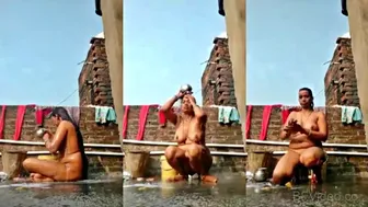 Chubby Indian Wifey Lathers Naked Body On Village Rooftop