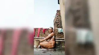 Chubby Indian Wifey Lathers Naked Body On Village Rooftop