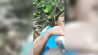 Bf Fingers Gf's Hairy Choot Outdoors In Fields Cam