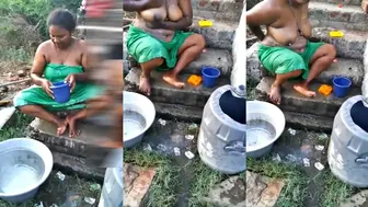 Village Bhabhi Stripping Nude For Outdoor Bath Caught By Horny Devar