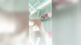 Village College Girl Soaping Naked Body In Outdoor Bath