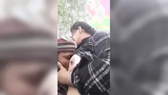 Beauty Getting Big Boobs Sucked Outdoors By Lover In Park