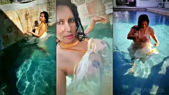 Busty Mallu Milf Jiggling Melons Poolside In Skimpy Blouse