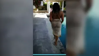 Busty Mallu Milf Jiggling Melons Poolside In Skimpy Blouse