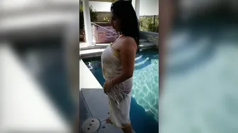 Busty Mallu Milf Jiggling Melons Poolside In Skimpy Blouse