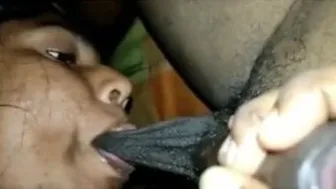 GF Slurps Big Cock Hungrily On Bed With Legs Wide Open