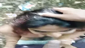 Boyfriend Sucks Lund Behind House While GF Moans Softly