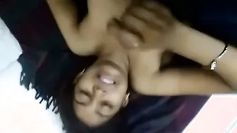 Naked Girl Jerks Boyfriend’s Cock On Bed Till He Cums All Over Her Tits