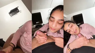 Naked Girl Showing Off Her Juicy Pussy While Sucking Hard Cock