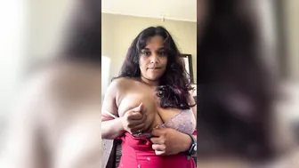 Aunty Softly Massaging Her Soft Boobs Just For Me To Watch