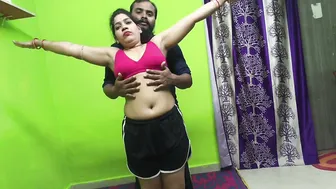 Indian Girl Bent Over During Yoga Session Taking It From Her Instructor